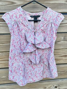 Marc by Marc Jacobs Lavender Floral Ruffle Front Blouse Top 100% Cotton SZ 2